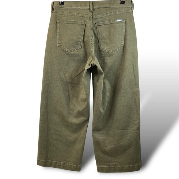 Eddie Bauer Wide Leg Crop Jeans Womens Sz 12 Army Green Slightly Curvy High Rise - Picture 6 of 13